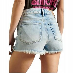 Superdry Light Blue Frayed Hem Denim Shorts